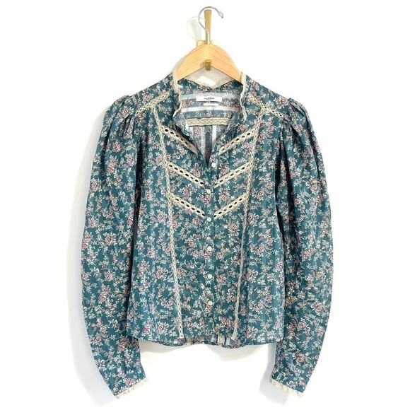 NWOT Isabel Marant Etoile Lace-Trimmed Long Sleeve Reafi Top - Picture 2 of 5